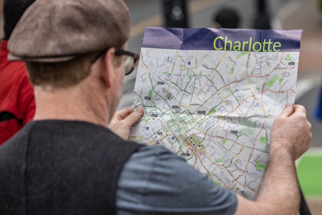 Person looking at map of Charlotte