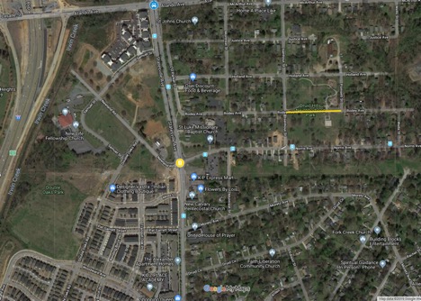 Areas in yellow highlight the need for improvements at the Druid Hills Neighborhood Park and the intersection of Statesville Ave & Newland Rd / Norris Ave.