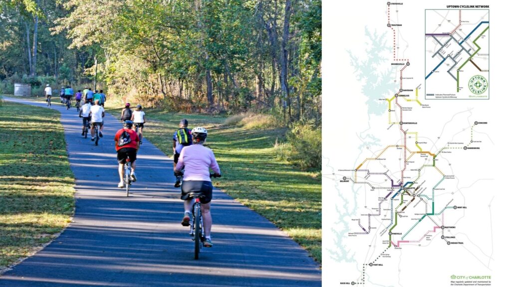 Pictured: Page 22 of the Strategic Mobility Plan, at right, highlights the Greenway and Urban Trails Master Plan