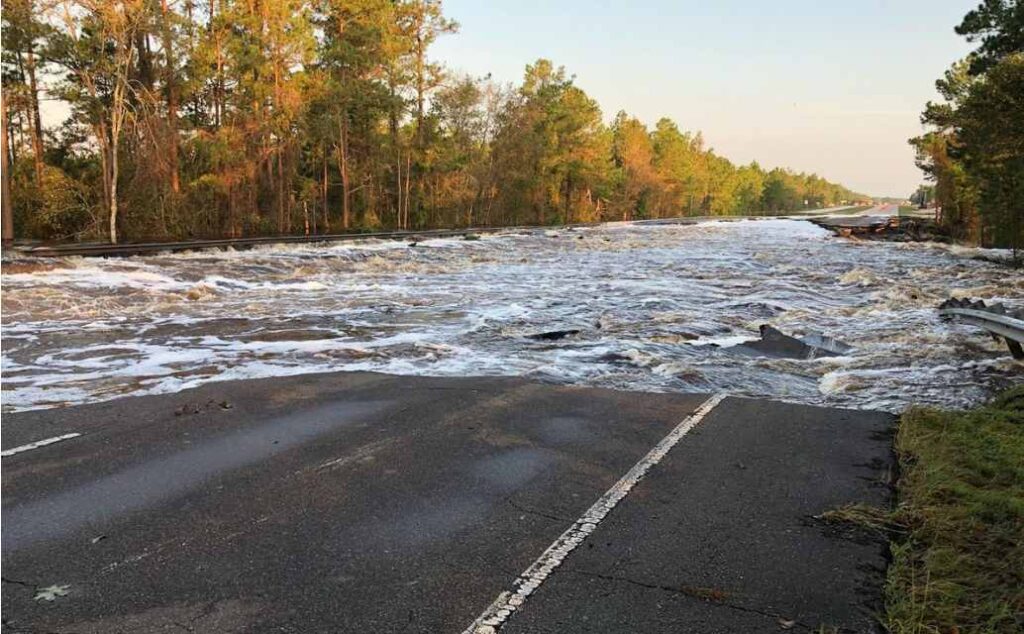 Hurricane Florence's floodwaters destroyed a section of U.S. 421 last year. (Image: NCDOT)