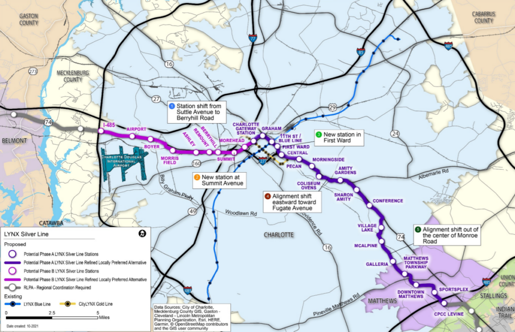 Map of proposed phases for building the Silver Line light rail (image: CATS)