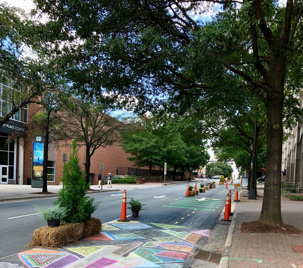 Uptown trees and sidewalk chalk