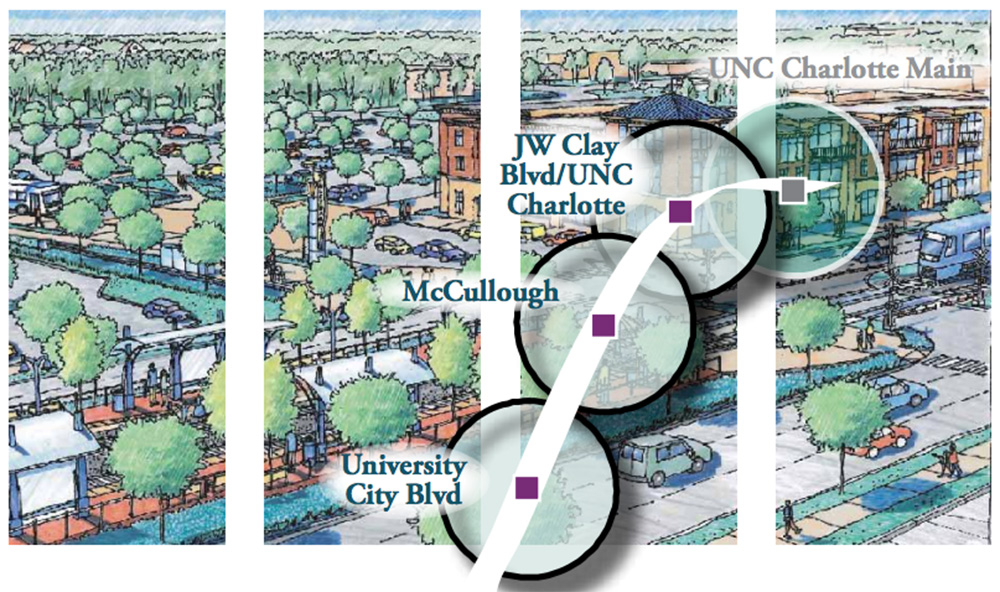 A rendering of the University City transit station areas