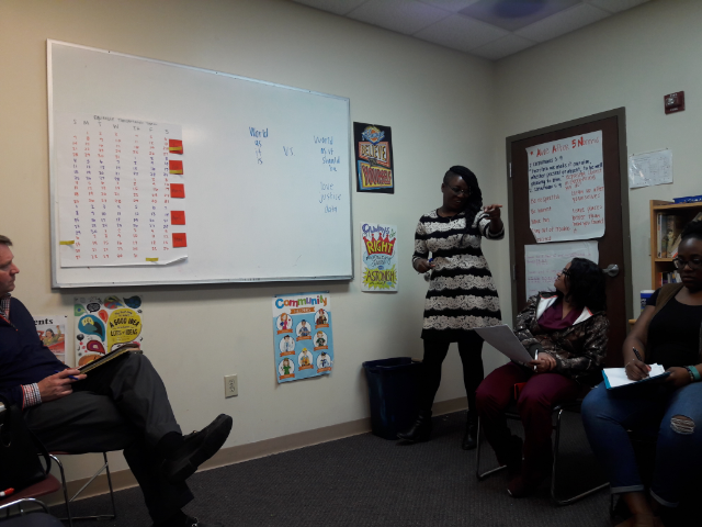 Equitable Transportation Team Chair Charlene Mack leads a discussion about neighborhood priorities.