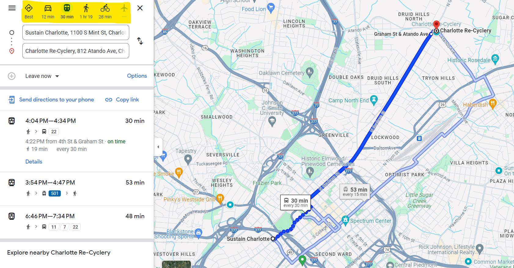 Public transit Google Maps