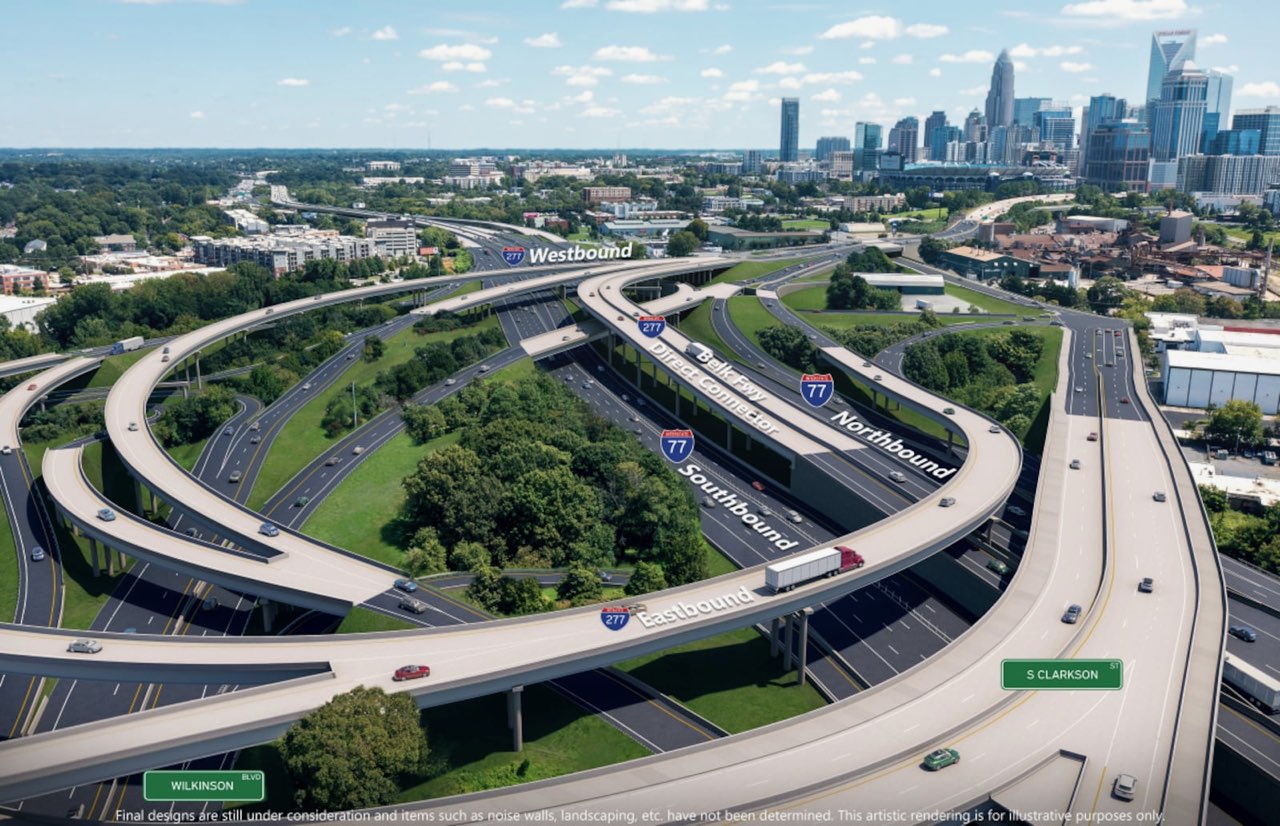 NCDOT rendering of a proposed toll lane design for I-77 South in Charlotte. 